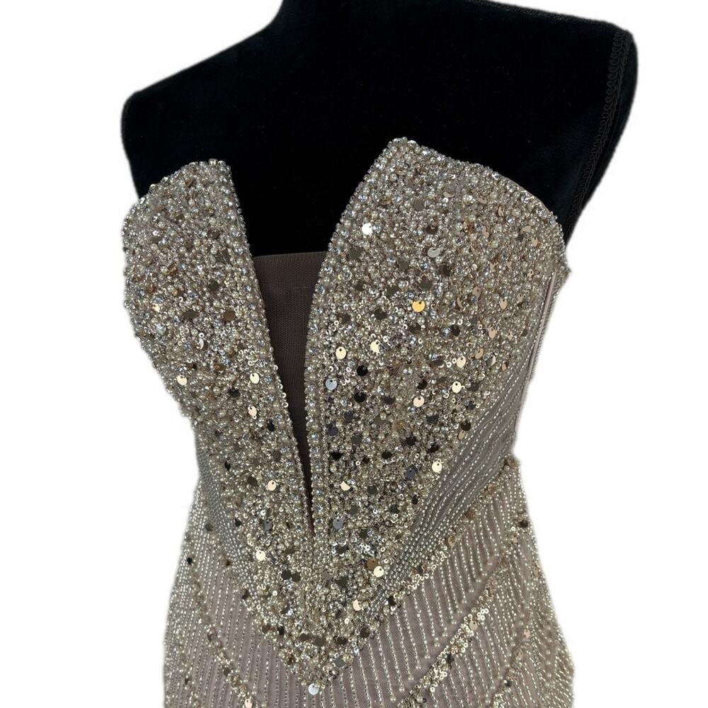Ladivine Strapless Fitted Beaded Gown in Champagne CD0216 - Women's Size 4 - Picture 6 of 10